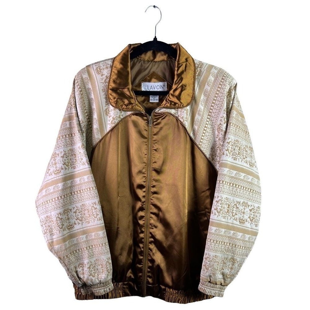 Lavon Satin Windbreaker Jacket 90s Womens Large Bronze Gold Mob Wife Streetwear